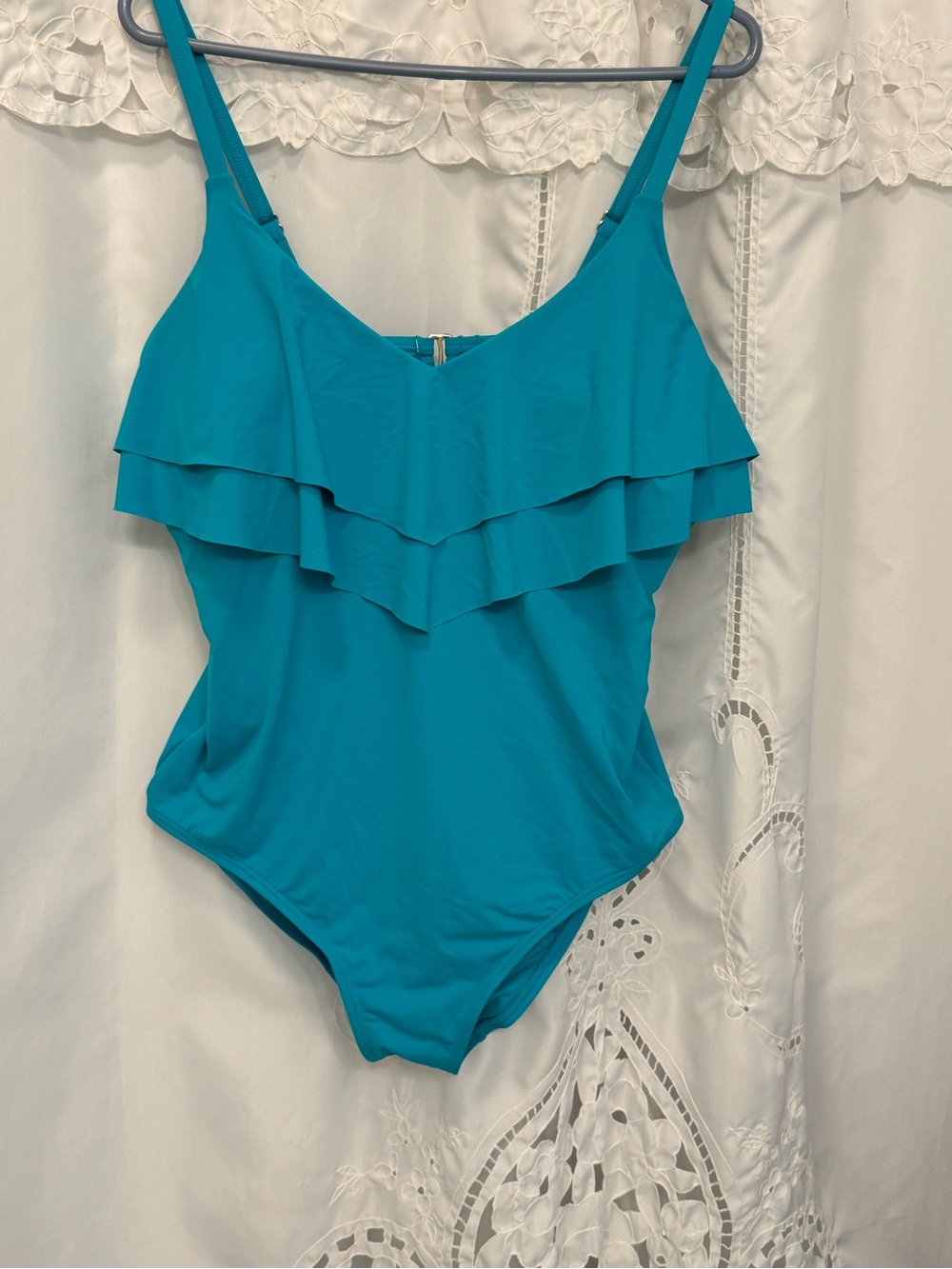 Apt. 9 Teal Ruffle Top One-Piece Swimsuit